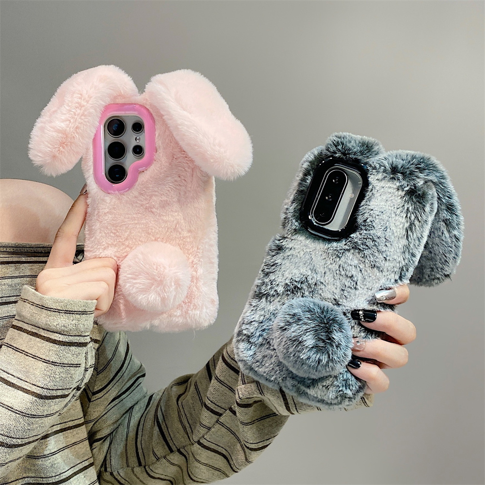 Phone Cases For Samsung - Cute Rabbit Ears Fluffy Stand Phone